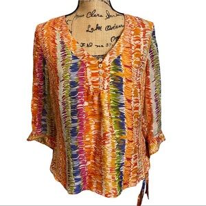 Coldwater Creek Silk Multicolored Striped Blouse Top Size Medium M